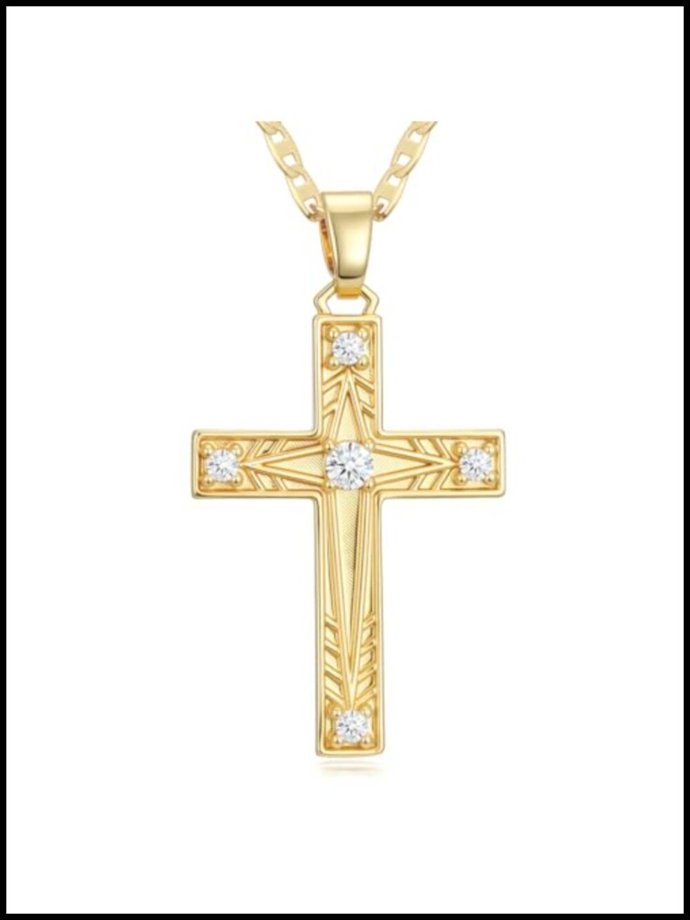 14K Gold Plated Cross Necklace CZ Star Pendant Women Religious Jewelry